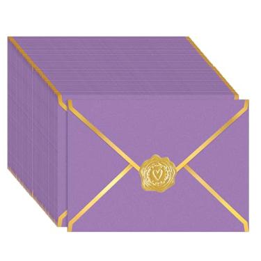 Imagem de AVERZELLA Pacote com 100 envelopes A7 5x7 para convites, cartolina brilhante de 250 g de espessura 4x6 envelopes com aba em V e selante de folha dourada, envelope A6 para vale-presente, casamento, chá
