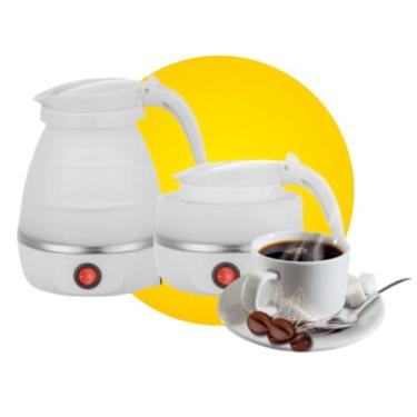 Imagem de Chaleira Jarra Elétrica De Silicone Dobrável Retrátil Portátil Viagem/Camping Esquenta Água Leite Bebida Chá Mamadeira 600ml