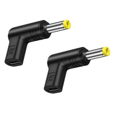 Imagem de HUNSOOL 2 peças 12V/3A USB C fêmea para DC 5,5 x 2,5 mm PD gatilho adaptador macho USB C para DC adaptador de plugue conector de carregador de 90 graus