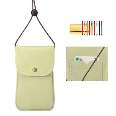 Imagem de Bolsa de pescoço para celular, bolsa de transporte de couro PU Techcircle com alça ajustável, bolsa de viagem pequena para iPhone 11 XR XS Max SE 8 7 6 Plus, Galaxy S10 S7 Edge A10 J7, Moto G6 (verde)