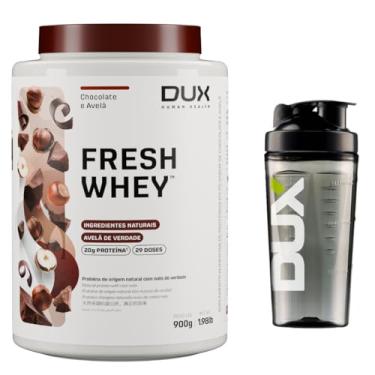 Imagem de Combo Fresh Whey Dux 900g - Sabor Chocolate Belga com Avelã + Coqueteleira oficial