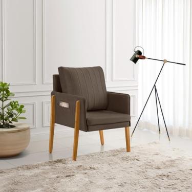 Imagem de Poltrona Milão Veludo Premium em Madeira Maciça Tratada com Bolsa Lateral para Objetos (1, Marrom)