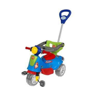 Imagem de Triciclo Infantil Motoquinha Colorido com Empurrador Avespa Maral, Azu
