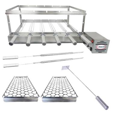 Imagem de Combo Brasa Grill Tradicional Gira 6 Espetos Churrasqueira Giratória B