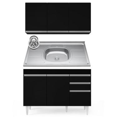 Imagem de Armário Aéreo Virgínia e Balcão Com Pia 120cm Michigan Preto - Lumil M