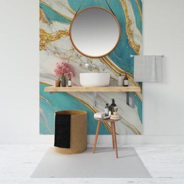 Imagem de Papel de Parede Painel 3D Mármore Branco Azul e Amarelo 1,5M Auto Cola
