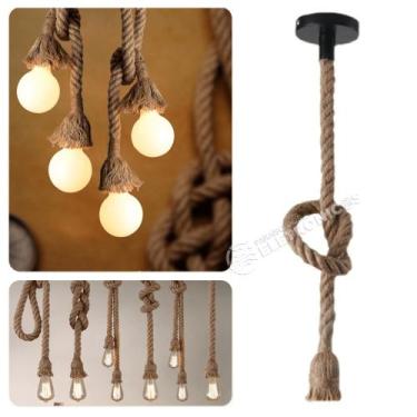Imagem de Luminárias  Lustre  Pendentes De Corda Desing Rustico 90cm Decoração 7