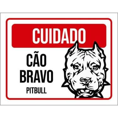 Imagem de Placa Cuidado Cão Cachorro Bravo Pitbull 18X23 - Sinalizo