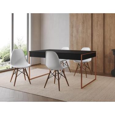 Imagem de Conjunto Industrial Filadelfia 137x90 Ferro Cobre Tampo Preto 4 Cadeir