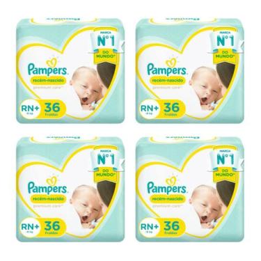 Imagem de Kit com 4 Pampers Fraldas Premium Care Recém Nascido Rn+ 36 Unidades