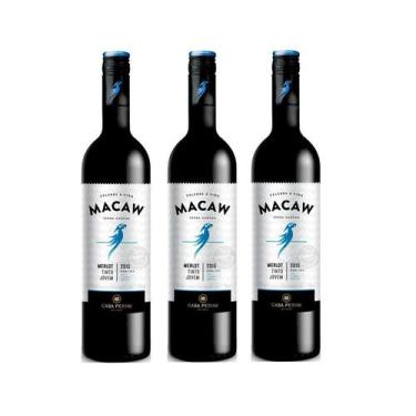 Imagem de Kit Vinho Macaw Merlot Tinto Demi-sec Casa Perini 750ml 3uni