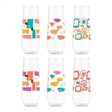 Imagem de TOSSWARE POP 255.1 g Flauta Mid-Century Modern Series, conjunto de 6, qualidade premium, reciclável, inquebrável e óculos impressos de plástico transparente