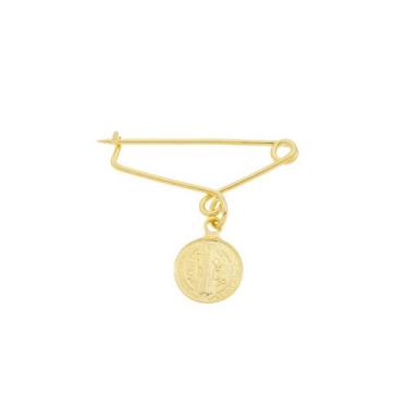 Imagem de Broche Alfinete Para Roupa Medalha São Bento Folheado a Ouro 18k - Cri