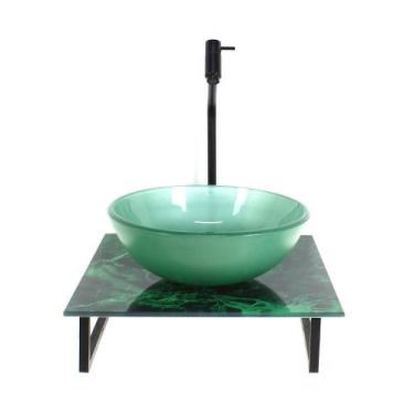 Imagem de Kit cuba de vidro redonda 10mm com tampo de vidro 40cm x 40cm mármore 