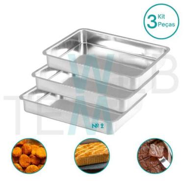 Imagem de Kit 3 Assadeiras Retangular Alta nº2 Alumínio Sustentável para Assados