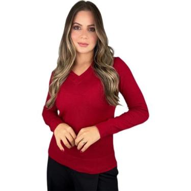 Imagem de Blusa Trico Basica De Frio Feminina Decote V Manga Longa - Calu Tricot