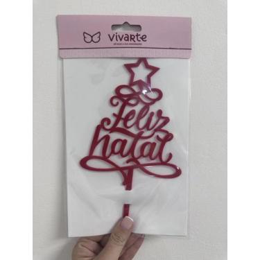 Imagem de Topo Topper de Bolo Feliz Natal Acrílico Vermelho 20 cm Vivarte - Insp