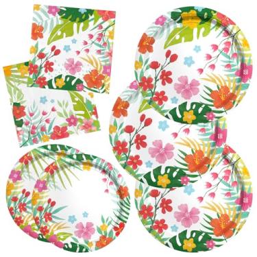Imagem de Gatherfun Kit de artigos de festa Tropical Luau para 20 - Decorações de festa havaiana Aloha com pratos de papel descartáveis e guardanapos | Perfeito para churrascos e festas de verão