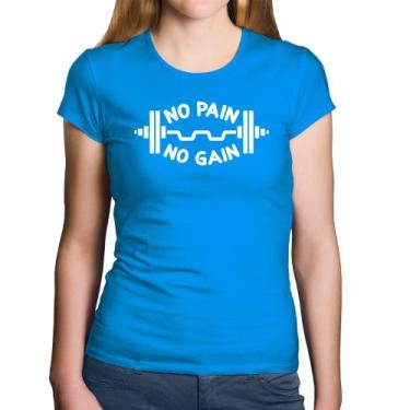 Imagem de Baby Look Algodão No Pain No Gain - Foca na Moda, Azul, P