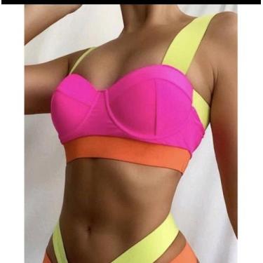 Imagem de  Biquíni Neon Bloco De Cores Elegance Neon Duas Tiras Moda Praia - M &