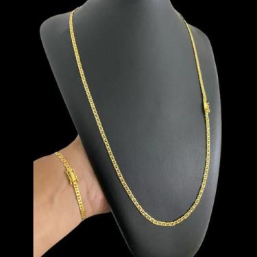 Imagem de Cordão + Pulseira Piastrine 3mm - Banhado a Ouro 18k - ToJoia18k, 70cm