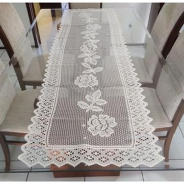 Imagem de Passadeira de Mesa 6 Cadeiras Renda 0,55m x 1,80m - JH, Branco