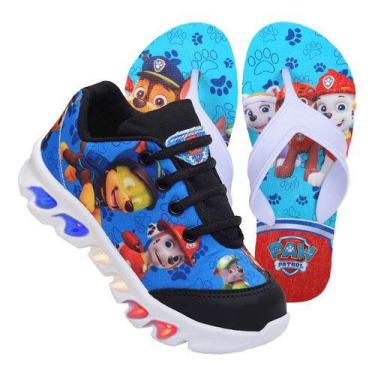 Imagem de Kit Tênis de Led Infantil Masculino Patrulha Canina + Chinelo - Kids, 