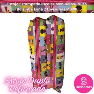 Imagem de Estojo Estampado Escolar Menina Multiuso Bolsinha Lona 2 Divisórias M0