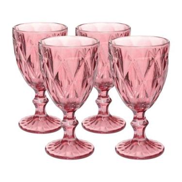 Imagem de Kit 4 Taças Diamante Copos Vidro Lilás Bico De Jaca 300ml - QUALITY HO