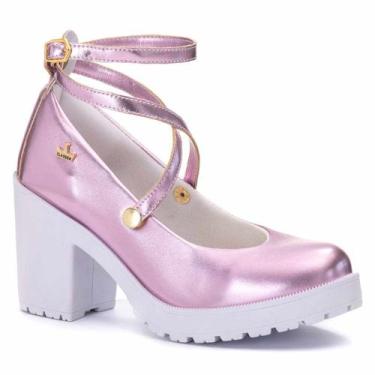 Imagem de Sandália Feminina Metalizado Boneca Scarpin Tiras Salto Delicado e Con