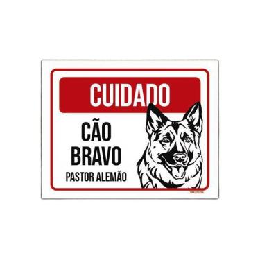 Imagem de Placa Cuidado Cão Cachorro Bravo Pastor Alemão 18X23