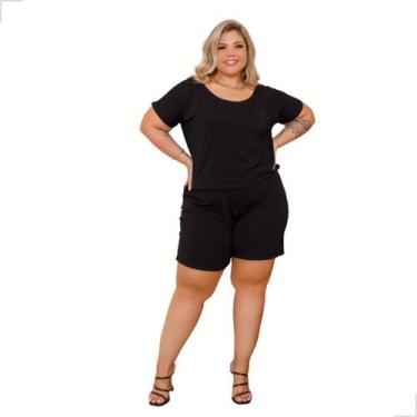 Imagem de Macacão Curto Feminino Ombro A Ombro Com Bolsos Plus Size - Rosana Far