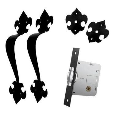 Imagem de Kit Fechadura Stam Rolete Tetra + Puxador Blim Blim Rústico