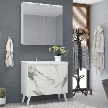 Imagem de Gabinete de Banheiro 90cm com Lavatório e Armário Ref 910 Cewal - Bran