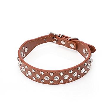 Imagem de Coleiras de couro com strass personalizadas para cães Kingdom 30,48 cm - 50,8 cm de comprimento para animais de estimação e gatos para raças pequenas e médias marrom PP