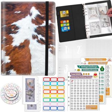 Imagem de 100 envelopes para guardar dinheiro, fichário econômico A5 com 25 envelopes para dinheiro, 3 rastreadores laminados reutilizáveis economizando US$5050, 500, 10.0000, organizador de dinheiro, couro