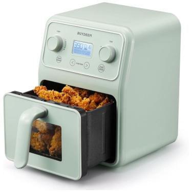 Imagem de Forno Airfryer 4 Litros 8 em 1 com Janela Retrô e Lembrete de Agitar, 110V 1200W, Buydeem, Verde