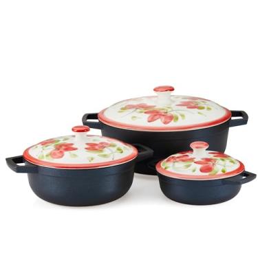 Imagem de IMUSA USA Conjunto Caldero de 6 peças de edição limitada pintado à mão com tampa de cerâmica pintada à mão (o conjunto inclui Caldero de 1 a 0,5 litros com tampa de cerâmica, Calderos de 1 a 1,5 litros com tampa de cerâmica, 1 a 3,7 litros Caldero com tampa de cerâmica)