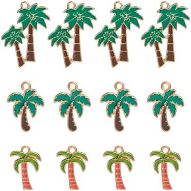 Imagem de SUNNYCLUE 1 caixa, 48 peças, 3 estilos, pingentes de árvore de coco esmaltado, pequeno, liga de ouro, metal, Havaí, praia, planta fresca, palmeira, berloques, berloques, brincos, presentes, Esmalte,