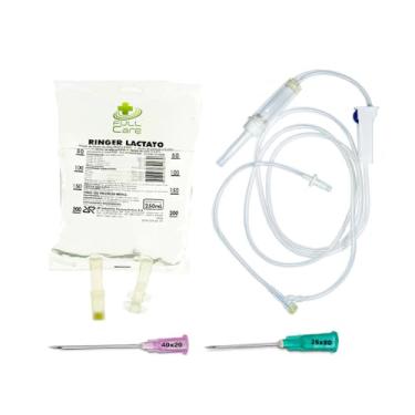 Imagem de 10 kits fluidoterapia ringer lactato 250ml com equipo e agulhas 25x80 e 40x12 Fullcare
