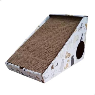 Imagem de Arranhador para Gatos em Kraft Rampa de Arranhar Antiestress Casinha Pet com Impresão Cor Branca