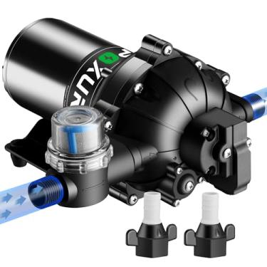 Imagem de POXURIO Bomba de água 7GPM RV, bomba de água doce 70PSI 12V DC, bomba de água de diafragma autoescorvante com interruptor de pressão e filtro para trailer, jardim, iate, acampamento