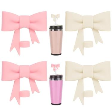 Imagem de 4 peças de capa de canudo de laço, topos de palha de silicone de 10 mm para copos Stanley, lindo topo de palha para copo de 30 e 1,134 g, capas de canudo à prova de poeira acessórios para copos