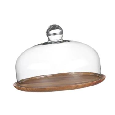 Imagem de Gralara Suporte de bolo em madeira com cúpula de vidro, bandeja para exibição de sobremesas, Tampa de 26 Cm, Tamanho real