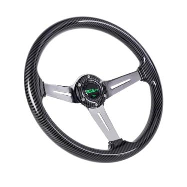 Imagem de WOOTON Volante de Acrílico com Padrão de Carbono e Prato Profundo de 350 Mm e 14 Pol., Volante Universal com 6 Parafusos e Fenda para Carrinho de Golfe Ezgo, 3 Raios com Botão de Buzina
