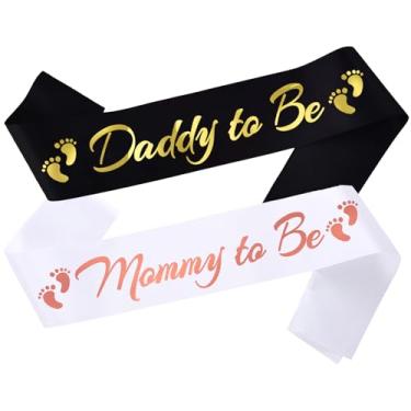 Imagem de HUBEISIYU- 2 peças Faixa para mamãe e papai, faixa para fotos de maternidade para nova mamãe e papai, chá de bebê, suprimentos para revelação do sexo do bebê, decorações, preto e branco