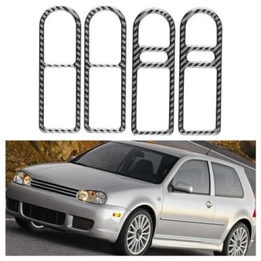 Imagem de IKUESM Compatível com VW Golf 4 Jetta Bora MK4 R32 GTI 1999-2004 Acessórios Interior de fibra de carbono Maçaneta da porta do carro Tampa decorativa da moldura(BLACK A)