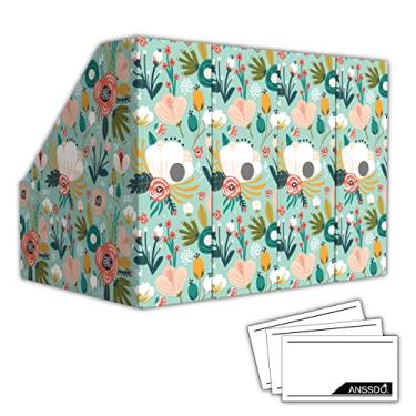 Imagem de Pack of 6 Cardboard Magazine Holder Premium Magazine File Holder Organizer, Magazine File Organizer, Large Volume Magazine Storage Box as Book Bins or Folder Holder for Desk - Teal Floral