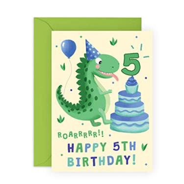 Imagem de CENTRAL 23 Cartão de aniversário de 5 anos para meninos - Cartão de aniversário de dinossauro - 5 anos de idade - presentes de quinto aniversário para crianças - filho neto sobrinho - 5 anos de idade - vem com adesivos divertidos - Feito no Reino Unido