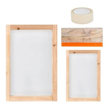 Imagem de oshhni Kit de serigrafia de 4 peças Kit de ferramentas de serigrafia reutilizável com 2 molduras Máquina de serigrafia para iniciantes em camisetas